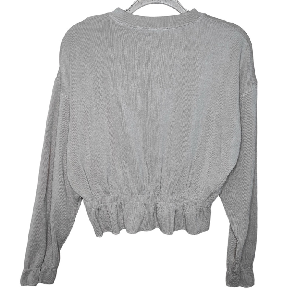 Zara Basic Solid Beige Ribbed Peplum Long Sleeve … - image 4